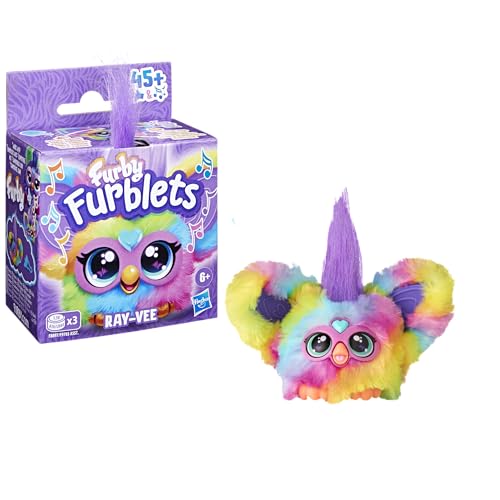 Furby Furblets Peluche Miniamigo Ray-Vee - Peluche electrónico arcoíris con más de 45 Sonidos, música K-Pop y Frases en Furbish con Llavero para niños y niñas a Partir de 6 años