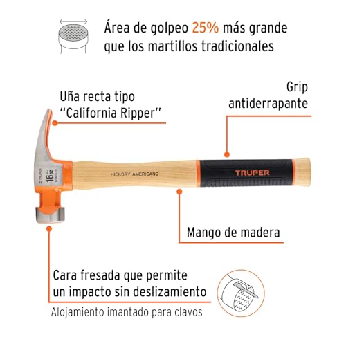 Martillo Truper Hickory California Ripper boca fresada 16 oz