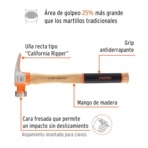 Martillo California Ripper Truper hickory boca fresada 25 oz