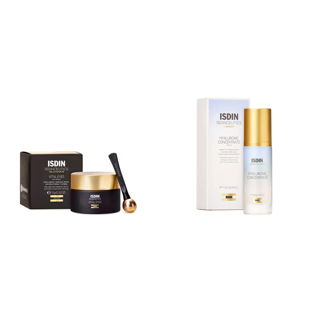 ISDIN Isdinceutics vital eyes, crema contorno de ojos antiarrugas, con melatonina y cafeina, 15 ml + ceutics hyaluronic concentrate, serum facial ligero y ultrahidratante, con acido hialuronico - 30ml