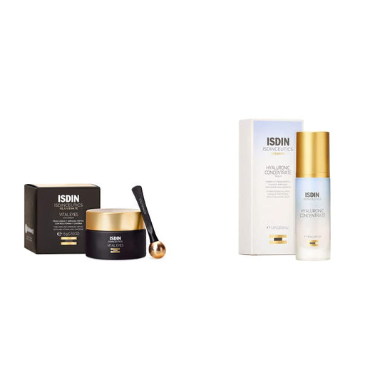 ISDIN Isdinceutics vital eyes, crema contorno de ojos antiarrugas, con melatonina y cafeina, 15 ml + ceutics hyaluronic concentrate, serum facial ligero y ultrahidratante, con acido hialuronico - 30ml
