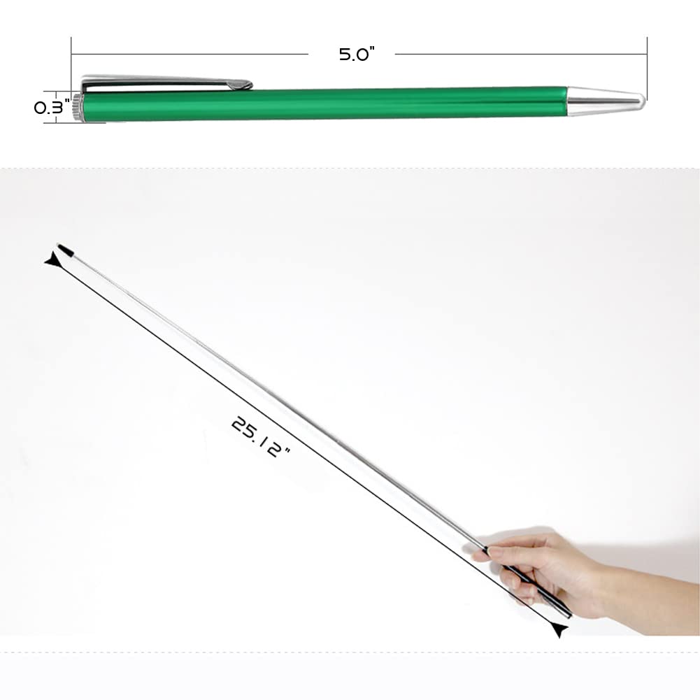 DAITET Puntero telescópico para Profesores, Palo de enseñanza para Aula, Puntero retráctil de Mano de Metal, Longitud extendida de 25 Pulgadas, Puntero de pizarrón Blanca (Verde)