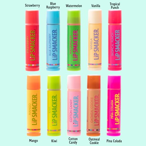 Lip Smacker Original & Best 10 Piece Lip Balm Party Pack Oatmeal Cookie, Vanilla, Mango, Watermelon, Tropical Punch, Cotton Candy, Kiwi, Strawberry, Blue Raspberry, Pina Colada