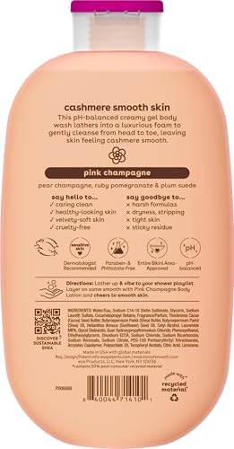eos Shea Better - Gel de baño de cachemira, champán rosa, hidratante y nutritivo, fórmula de gel cremoso equilibrado de pH, libre de parabenos ni ftalatos, piel sensible, 16 onzas líquidas