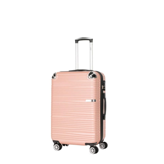 Maleta de Mano JONY Carry On Rigida Resistente Ruedas Giratorias 360 Mango Expandible ABS Candado de Seguridad (Oro Rosa Rayado)