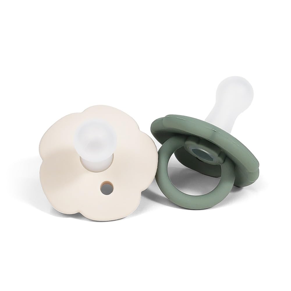 Chummies | paquete de 2 chupones para bebé 6 18 meses 100% de silicón muy suave (Salvia Verde & Beige)