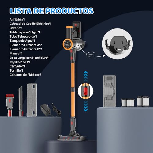 Aspiradora Inalambrica, Aspiradora de Mano y Vertical 2 en 1, 30KPa/350W Aspiradoras para el Hogar, Potente Succión,con Cepillo Sin Enredos,1L Taza para Polvo,para Pelo de Mascotas/Alfombra (Gris)