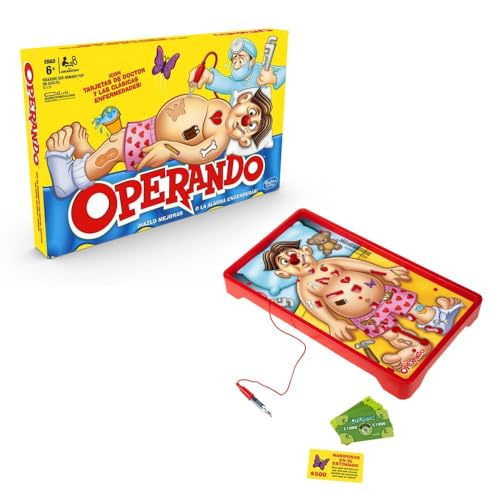 Hasbro Gaming, Operando Clásico, Juego de Mesa, Incluye 1 Tablero, 1 Pinzas y 13 Piezas Divertidas para Niños y Niñas de 6+ Años para 1 o más Jugadores, No Incluye Baterías
