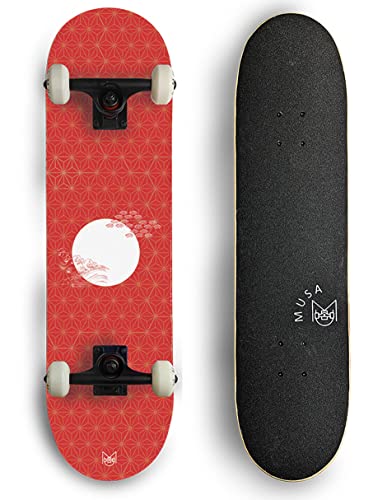 MUSA | Patinetas Skate de Madera con Llantas Blancas | Aesthetic Patinetas Skateboard de Madera de Maple | Ideal para Patinadores Nivel Principiante y Avanzado | Patineta con Diseño