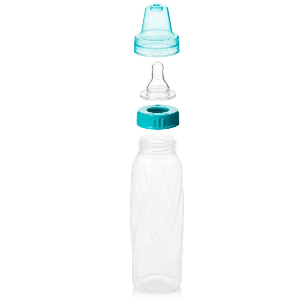 Botellas Classic Twist de Evenflo Feeding en Verde/Azul/Naranja de 8 Onzas, Paquete de 12