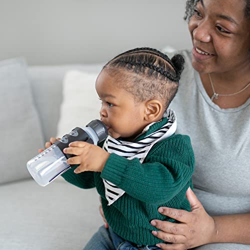 Dr. Brown's Milestones - Botella de boquilla estrecha con asas 100% de silicona, asas de fácil agarre con boquilla suave, 8 onzas/250 ml, negro, 1 paquete, 6 m+