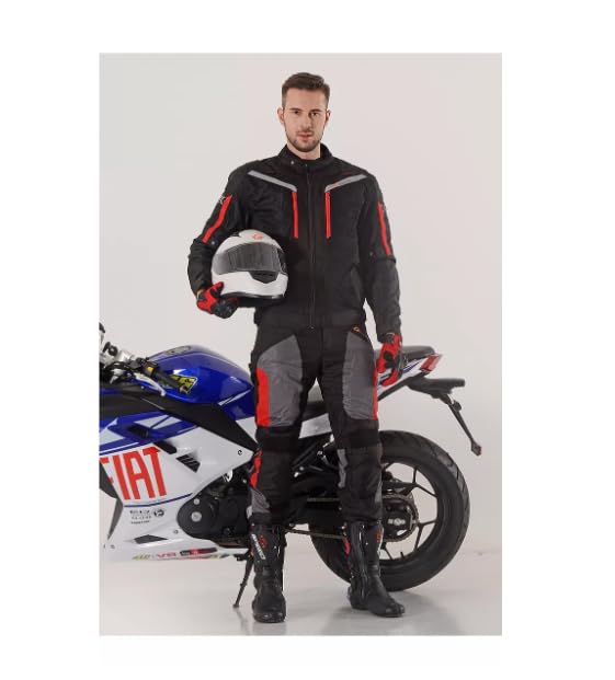 Chamarra de moto, Chaqueta de moto, CE tejido impermeable de alta calidad, negra, hombre, adecuado para primavera y verano (MX/US, Alfa, 1X, Regular, Regular, Negro)