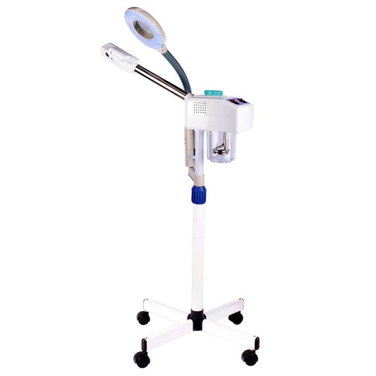 Vaporizador Generación de Ozono con Lupa y Luz Led Pedestal Facial Spa Salon de Belleza Barberia Vapor caliente abre los poros y suaviza la piel Letmex BM3058