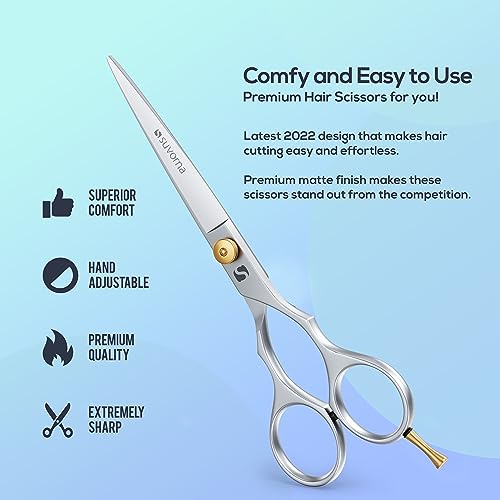 Tijeras de corte de pelo Suvorna de 5,5" para profesionales, barberos y peluqueros - Tijeras de pelo para cortar y recortar - Tijeras de pelo de mano derecha para hombres y mujeres.