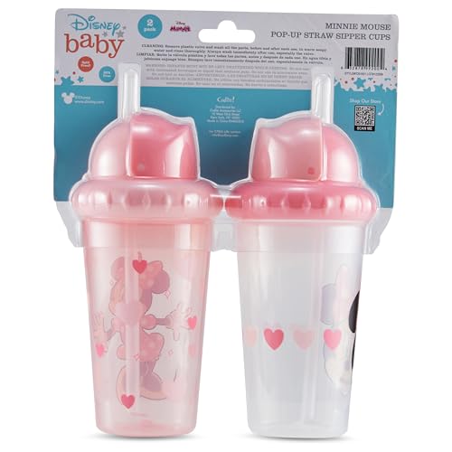 Disney - Vasos para sorbos para niños y niñas, paquete de dos tazas para sorber de 10 onzas, con popote y tapa, botella de agua de viaje duradera a prueba de fugas para niños pequeños