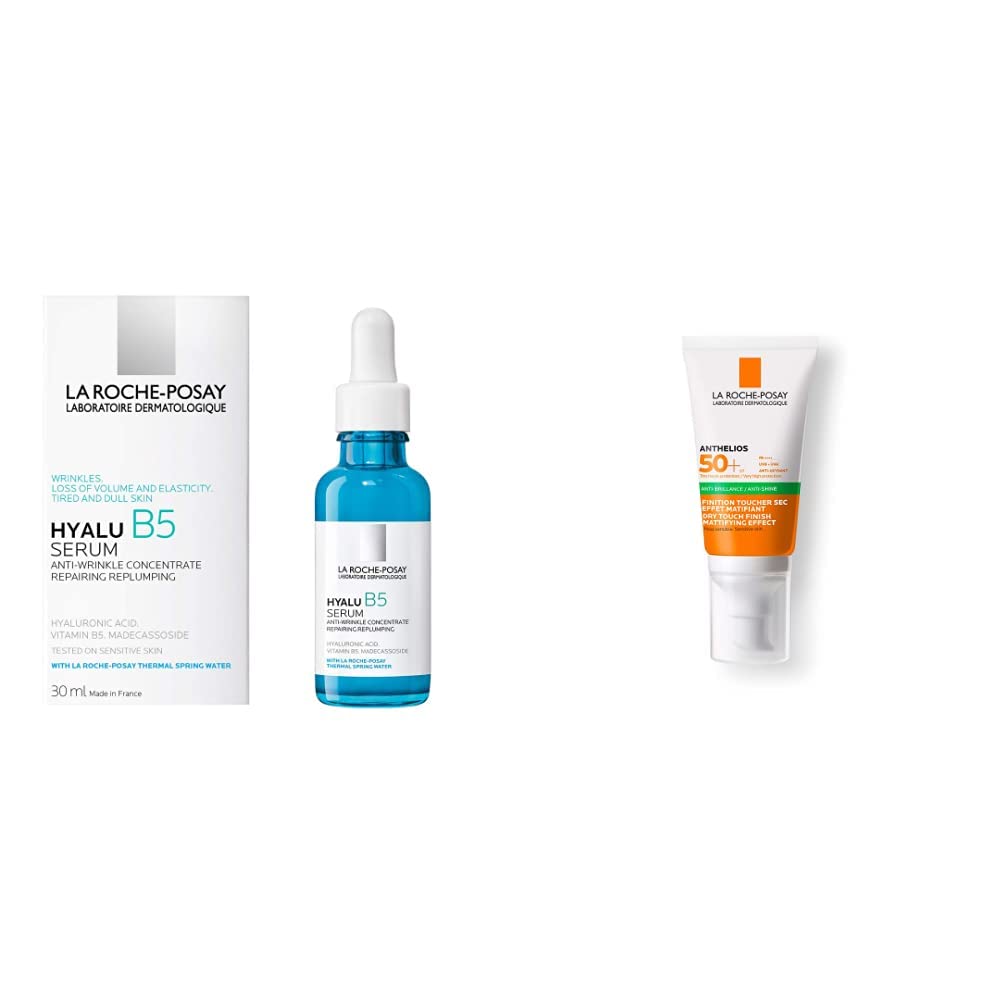 La Roche Posay Hyalu B5 Serum Facial de Acido Hialuronico con Vitamina B5 Puro Suero Concentrado Antiarrugas 30 ml + Anthelios Toque Seco FPS 50 + Protector Solar Facial