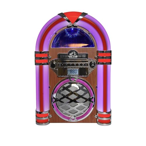 VICTOR VDTJ-1550 Broadway - Altavoz Bluetooth para computadora con Radio FM, iluminación LED Multicolor y Entrada Auxiliar, Perfecto para transmisión de música de Estilo Retro e iluminación Ambiental