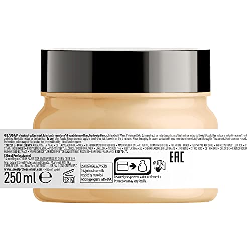 L'ORÉAL Professionnel Absolut Repair Mascarilla Dorada 250ml - Repara y Aporta Brillo al Cabello Fino y Dañado