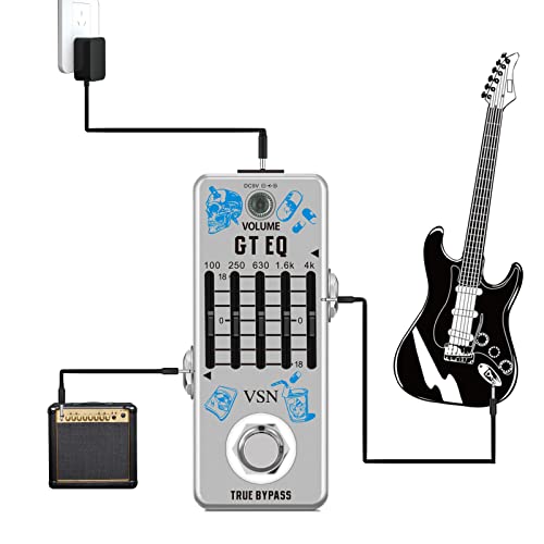 VSN Guitar Equalizer Pedal 5-band Parametric EQ Guitar Effect Pedal Frequency Compensator ±18dB Range for Mini Size True Bypass