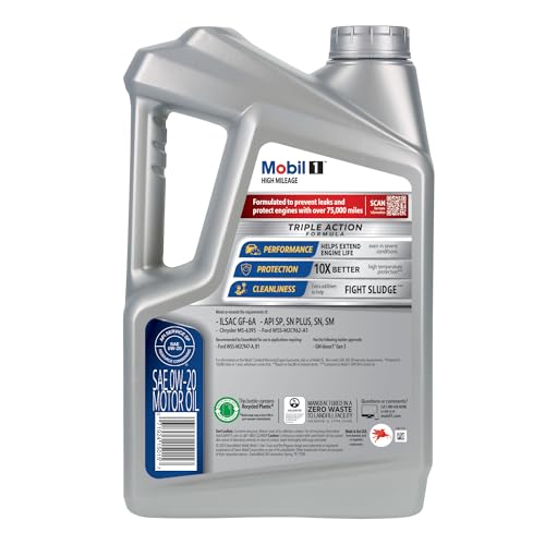 Aceite de Motor Sintético Completo Mobil 1 Gris de 5 Cuartos de Galón High Mileage 0W-20