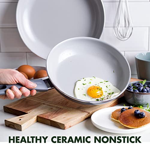 GreenPan Dover Healthy Ceramic antiadherente, juego de 10 ollas y sartenes de cocina, sin PFAS, apto para lavaplatos, mango de agarre cómodo, color gris