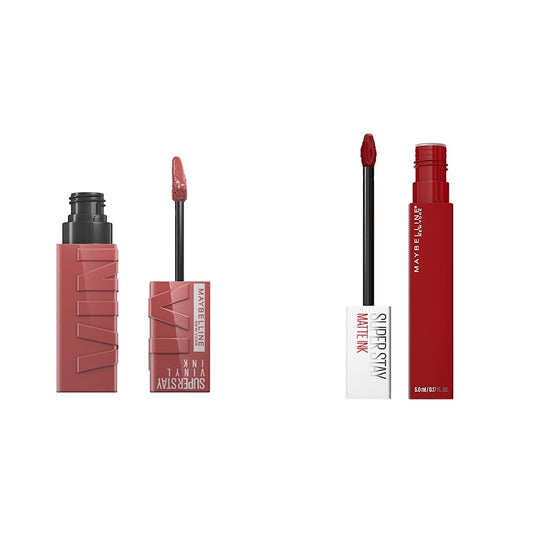 Labial líquido brillante Maybelline Super Stay Vinyl Ink Cheeky + Labial Liquido Matte, Super Stay Matte Ink Spiced Edition Exhilarator, Ny Exhilarator
