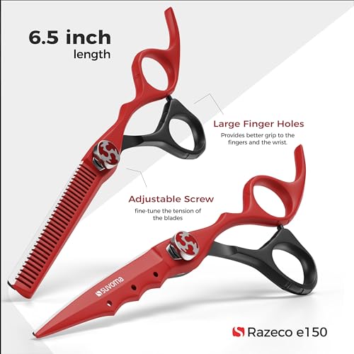 Suvorna Juego de tijeras para el cabello con tijeras para adelgazar, fabricadas con acero inoxidable para recortar y cortar, tijeras de corte de cabello de 6,5 pulgadas para adultos, hombres y mujeres