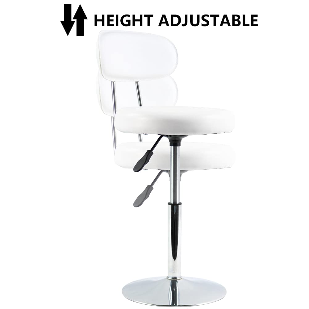 FURWOO - Silla giratoria de Piel sintética Blanca para salón, Mini Taburete de peluquería con Respaldo para manicura, Tatuaje y Uso en la Oficina