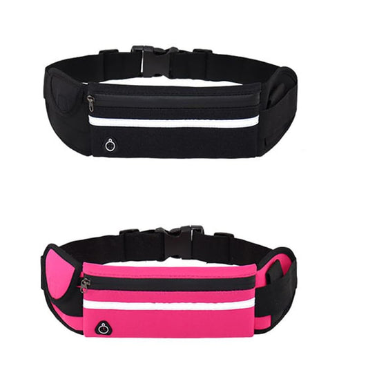 Cangurera para Correr 2 Piezas - Impermeable, Ajustable con Bandas Reflectantes - Bolsa Deportiva Unisex para Running/Hiking (Negro + Rosa)