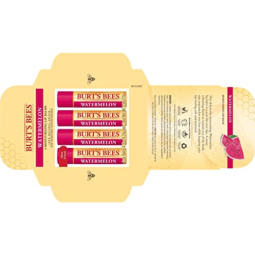 Burt's Bees Bálsamo labial hidratante de origen 100% natural, sandía, 4 tubos