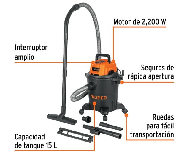 Aspiradora TRUPER Negra 4 GAL de Sólidos y Líquidos Plástica