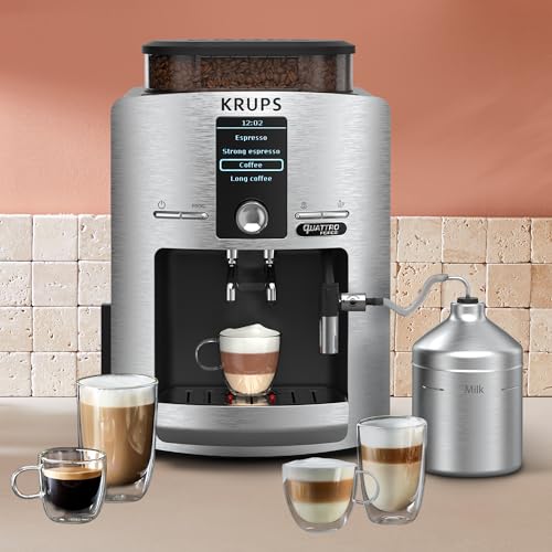 KRUPS Espresseria Súper Automática Quattro Force, diseño compacto, obteniendo el mismo sabor delicioso del café. Capacidad 1.7L, EA82FBMX