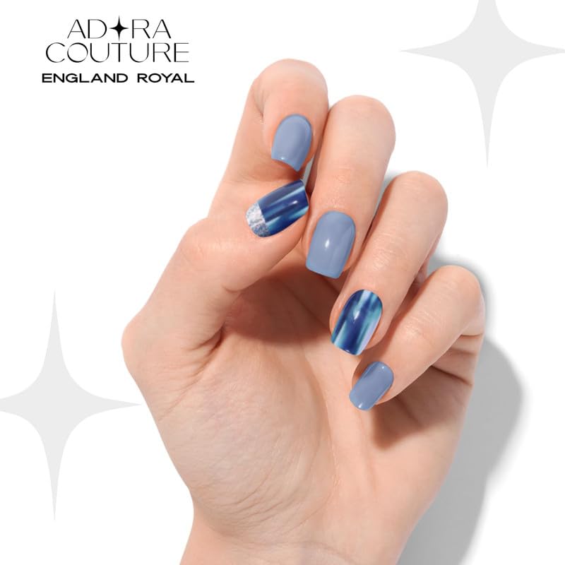 Tiras de Uñas de Gel Adora Couture Azul Brillante con Purpurina para Mujer