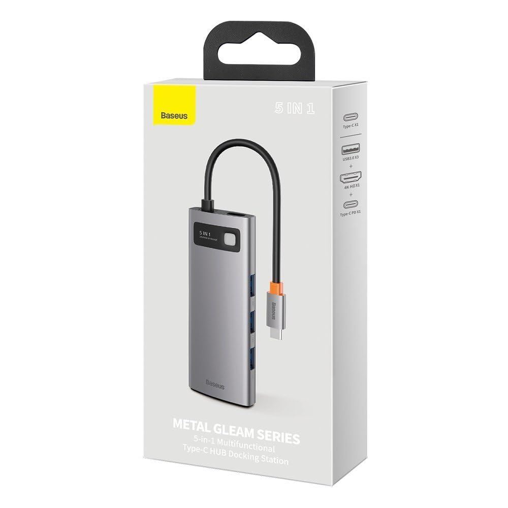 Baseus HUB Adaptador Tipo C Multifuncional 5 en 1 de la Serie Metal Gleam, Gris