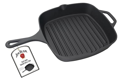 Jim Beam, Sartén cuadrada de hierro fundido presazonado con crestas, 16 pulgadas, negro