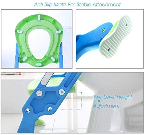 Asiento Entrenador para Inodoro PAPU BABY Verde Azul Acolchonado con Escalera