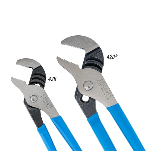 Channellock Juego de 2 alicates de lengüeta y ranura – 9.5 pulgadas, 6.5 pulgadas, alicates de junta de ranura de mandíbula recta | dientes de 90° tratados térmicamente con láser | Forjado de acero de alto carbono | Borde de refuerzo patentado que minimiz