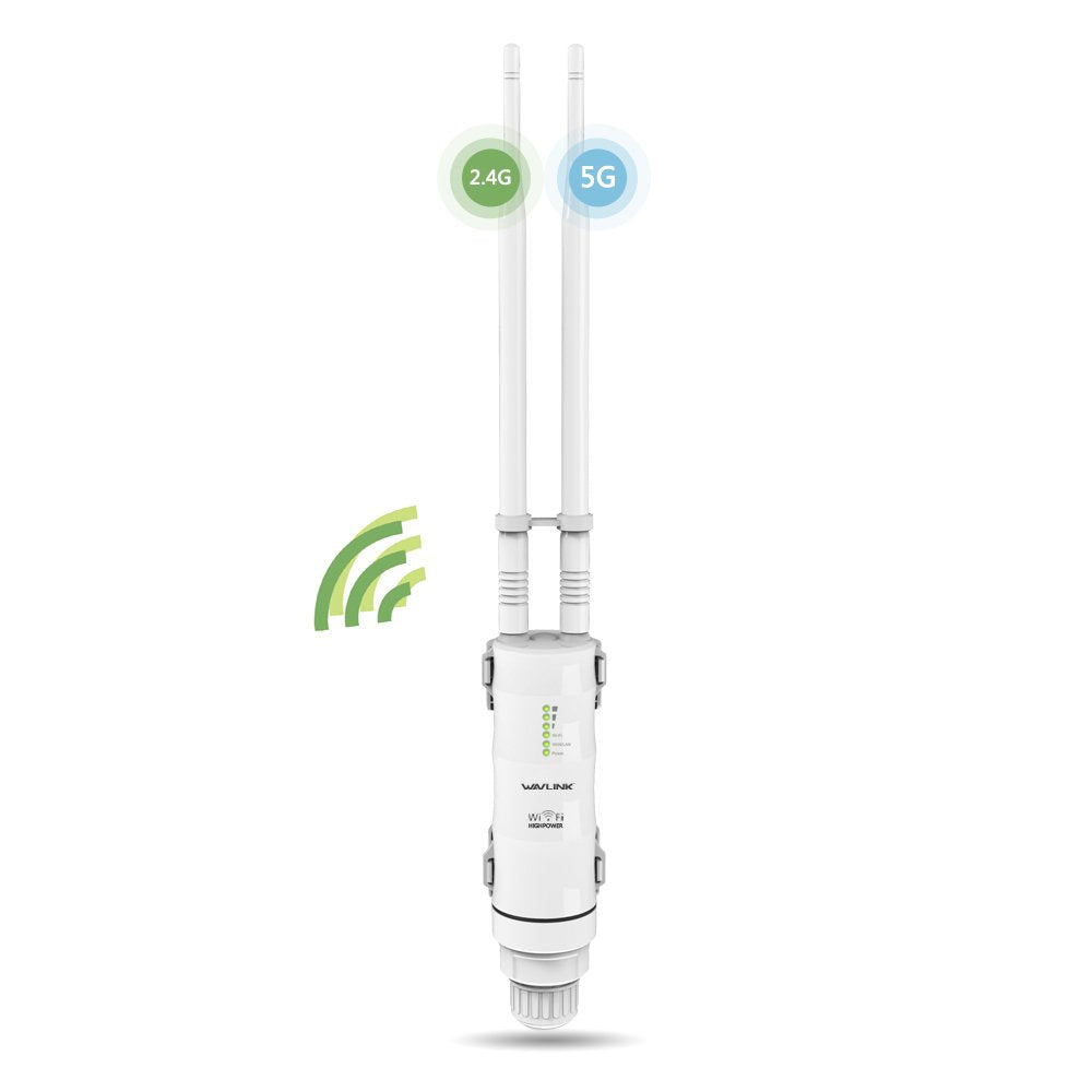 WAVLINK Extensor CPE/WiFi de alta potencia, resistente a la intemperie, punto de acceso/enrutador/WISP 2.4 GHz, 150 Mbps + 5 GHz, 433 Mbps, antena omnidireccional de doble polarizado, 1000 mW, 28 dBm,
