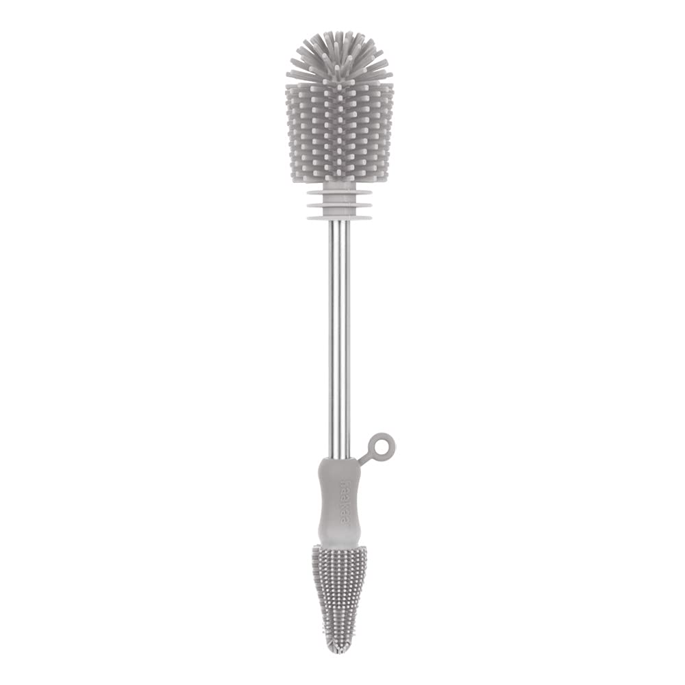 Haakaa - Kit de cepillo para polvo de limpieza de silicona para botellas y hendiduras - Silicona de grado alimenticio: apto para lavaplatos (Gris)