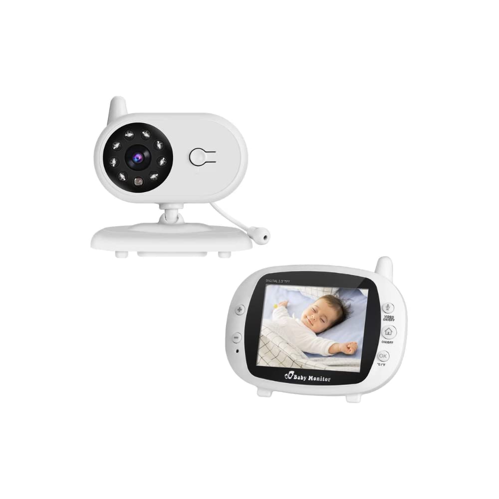Play Around Glückluz Vigila Bebes con Cámara Bebé Monitor Inalámbrico con Pantalla de 3.5” LCD, Blanco