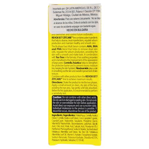 REVOX B77 ZITCARE AHA BHA PHA SUERO MULTIFASE BIFASICO CON CENTELLA 14.5%, ARBOL DE TE Y NIACINAMIDA 30MILILITROS