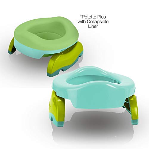 Potette Plus - Paquete económico para orinal: Kalencom Potette Plus portátil 2 en 1 y forro plegable reutilizable para uso doméstico (verde azulado/verde)