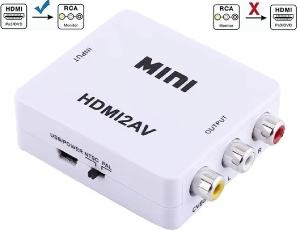 GamePoint Mexico HDMI a AV Convertidor, HDMI a RCA Adaptador, 1080p HDMI a AV 3RCA CVBs Video Compuesto Adaptador de Audio paraTV/VHS/VCR/DVD/PC/Blue-Ray DVD