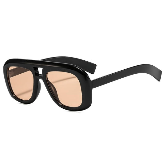 ISIUINN Gafas de sol de aviador cuadradas de moda para hombre y mujer, montura plana, estilo años 70, gafas de sol cuadradas extragrandes, tonos vintage (marrón claro).