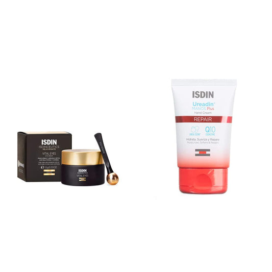ISDIN Isdinceutics vital eyes, crema contorno de ojos antiarrugas, con melatonina y cafeina, 15 ml + Crema de manos hidratante Ureadin Manos Plus 50 ml
