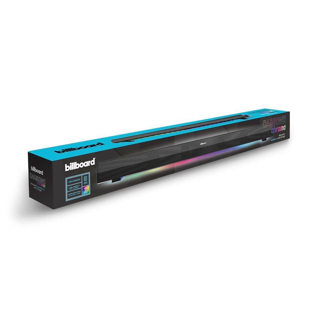 Billboard Barra De Sonido Carbono Chroma Soundbar 2.0 | Luz LED con 7 Modos | Entradas Óptica y Auxiliar | Control Remoto