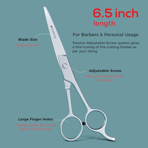 Suvorna Tijeras de corte de cabello de 6,5 pulgadas para profesionales, barberos y peluqueros - Tijeras para cortar y recortar el cabello - Tijeras de mano derecha para hombres, mujeres y adultos.