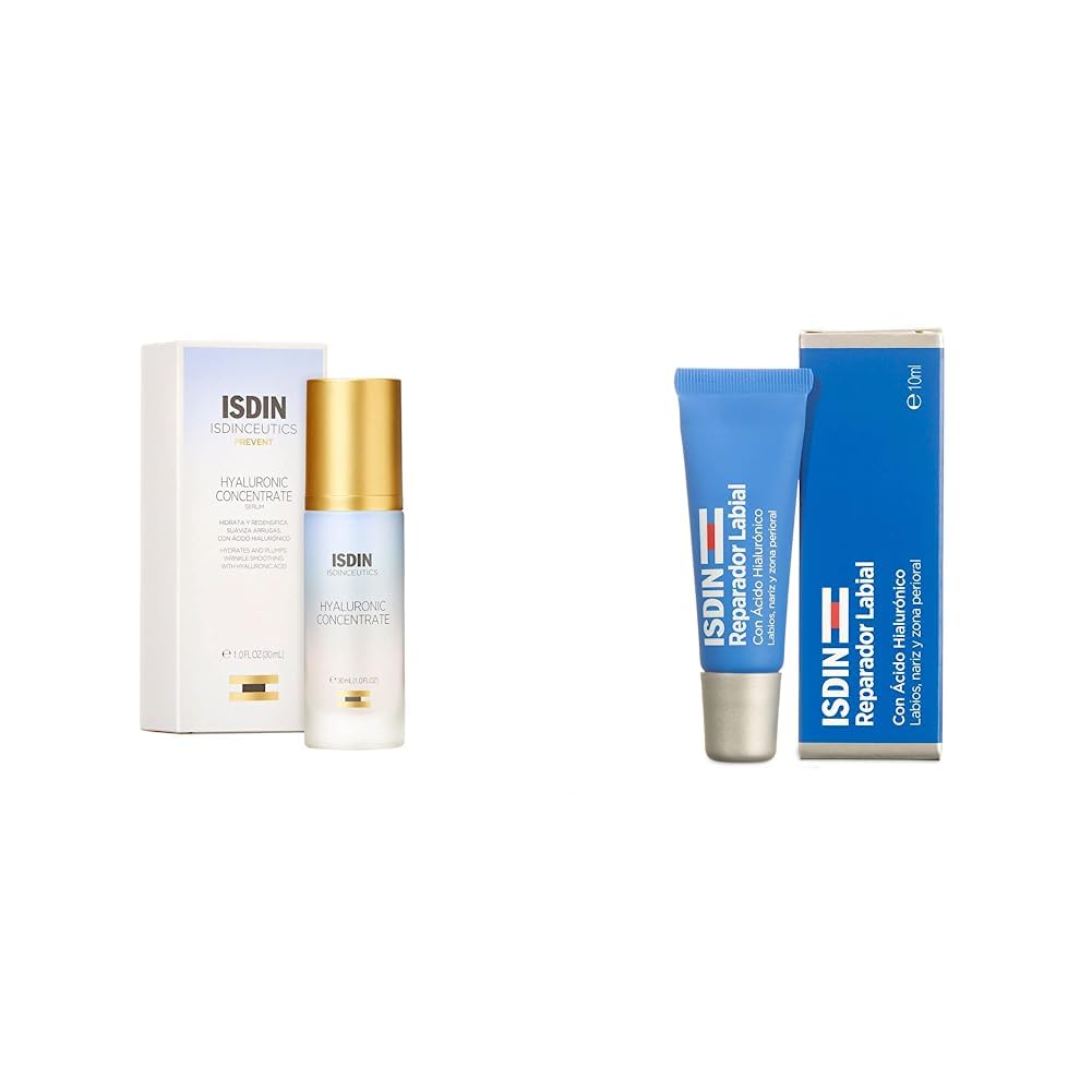ISDIN Isdinceutics hyaluronic concentrate, serum facial ligero y ultrahidratante, con acido hialuronico - 30ml + reparador labial fluido con acido hialuronico. protege y repara los labios