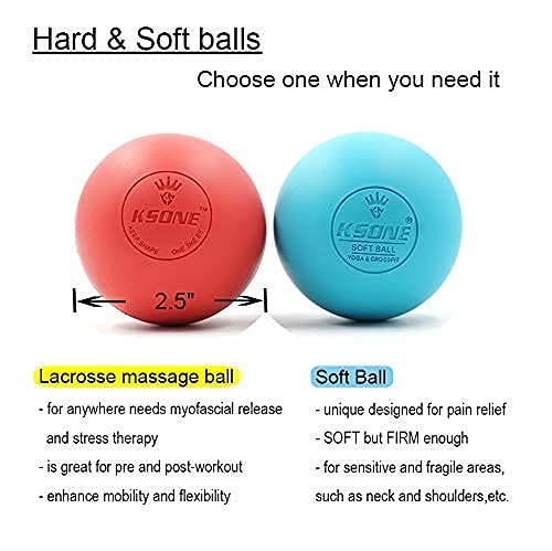 KSONE Lacrosse - Juego de bolas de masaje muscular, rodillo de masaje profundo, bola de masaje dura y suave con mini bola