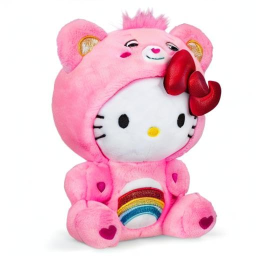 Care Bears - Hello Kitty Vestida como Cheer Bear de 23 cm, Felpa, de tamaño Divertido, Suave y abrazable - Bueno para niñas y niños, empleados, coleccionistas, a Partir de 4 años